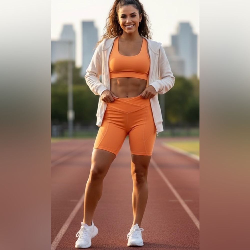 L*Space orange bike shorts, high-waisted, V front, size Med - Picture 3 of 8